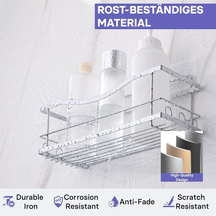 Кінкмакс Поличка для душу без свердління з нержавіючої сталі, самоклеюча, з гачками для ванної кімнати (срібна) – хвиляста, срібна (2 шт.)