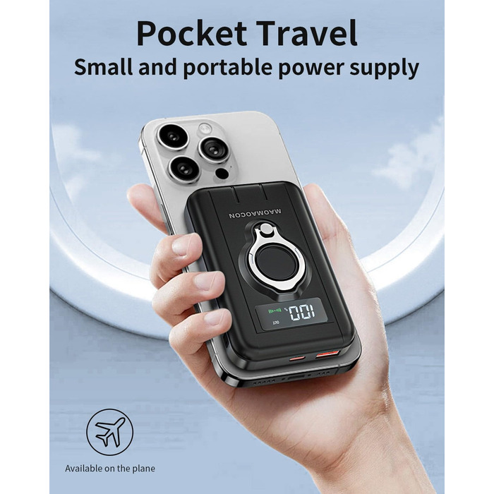 Портативний Пауербанк 12000mAh з бездротовою зарядкою та LCD дисплеєм, 22.5W, USB-C, для iPhone 16/15/14/13/12 Pro/Pro Max