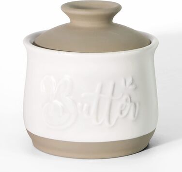 MAIA Ceramic 5.5 oz Butter Crock for Counter with Water Butter Spreader Holder for Spreadable Butter, French Butter Dish with Lid, Butter Keeper for Kitchen Counter, White Kitchen Décor
