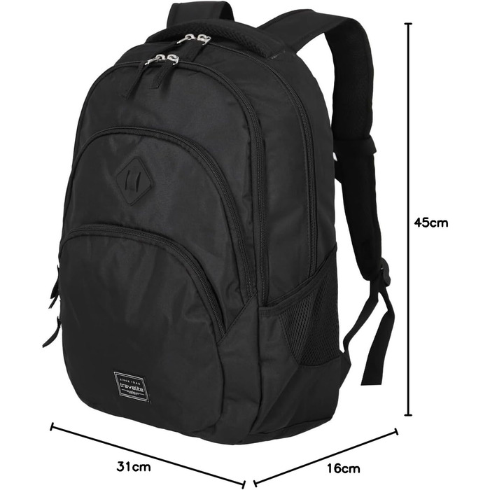 Travelite Carry-on Backpack, Laptop Backpack 15.6 inch, BASICS, Daypack, Daypack with many compartments, 45 cm, 22 liters (Black)