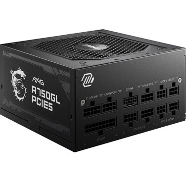 Блок живлення MSI MAG A750GL PCIE5 750W, 80 Plus Gold, повністю модульний, ATX 3.0, підтримка PCIe 5.0, 120мм FDB вентилятор, чорний