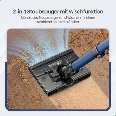 Акумуляторний пилосос Olvy 2-в-1 з функцією миття підлоги, для шерсті тварин, килимів та твердих поверхонь, бездротовий, без мішка, потужність 35KPA, 5 режимів, LED-дисплей, легкий, з HEPA-фільтром та аксесуарами