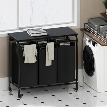 Великий кошик для прання на 3 секції з колесами, 135 л