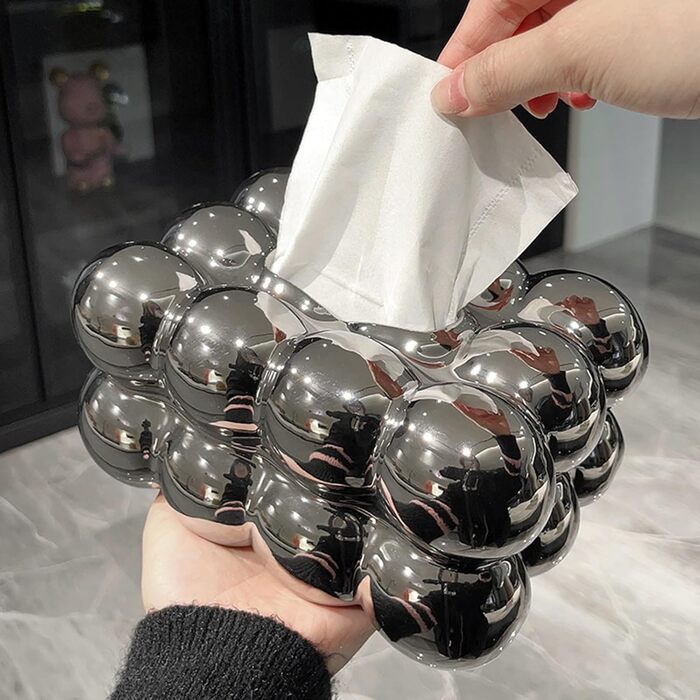 Baoblaze Tissue Box Ceramic, Non-Slip Cosmetic Tissue Holder, Tissue Holder, Facial Tissues Storage Rectangular, Tissue Dispenser for Nightstand, Desk, Bathroom, Bedroom, Silver