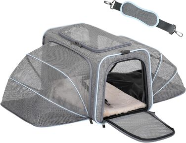 Транспортний бокс для кота/собаки Petsfit - складаний, сірий, M, з м'яким килимком