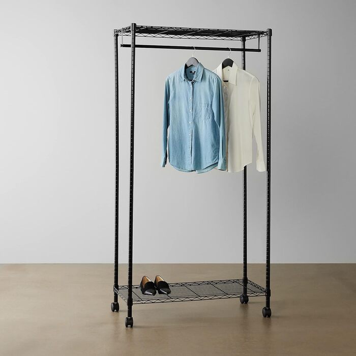 Amazon Basics Clothes Rack with Upper and Lower Shelves, Black, 91 x 45.6 x 180.2 cm