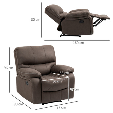 HOMCOM Recliner Chair, TV Chair with Reclining Function, TV Chair with Footrest, Upholstered Reclining Chair, Lounge Chair with Faux Leather Microfiber Cover, Holds up to 150 kg (220 lbs) for Living Room, Brown | Aosom