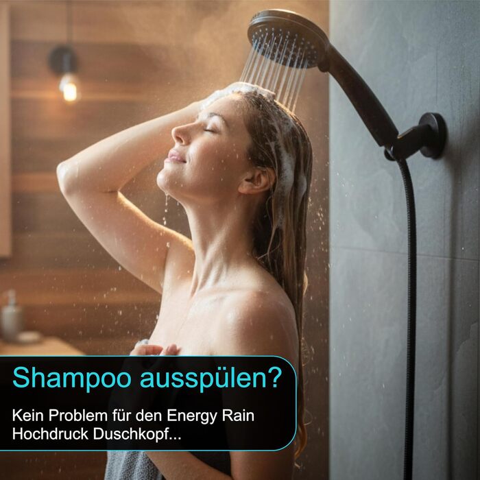 Насадка для душу Energy Rain з 9 режимами, високий тиск, економія води, ручна лійка для душу, чорний колір