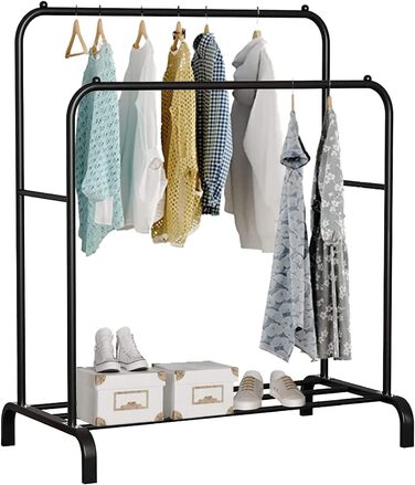 edihome Clothes Rack, Clothes Rail, Double, 110 x 150 x 54 cm, Shoe Rack, Metallic, Stable, Clothes Organizer (Black)