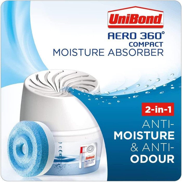Unibond Aero 360 Compact Moisture Absorber, ultra-absorbent dehumidifier helps prevent condensation and musty odors, 1 unit included with 1 refill tablet 450 g in each box, bulk pack