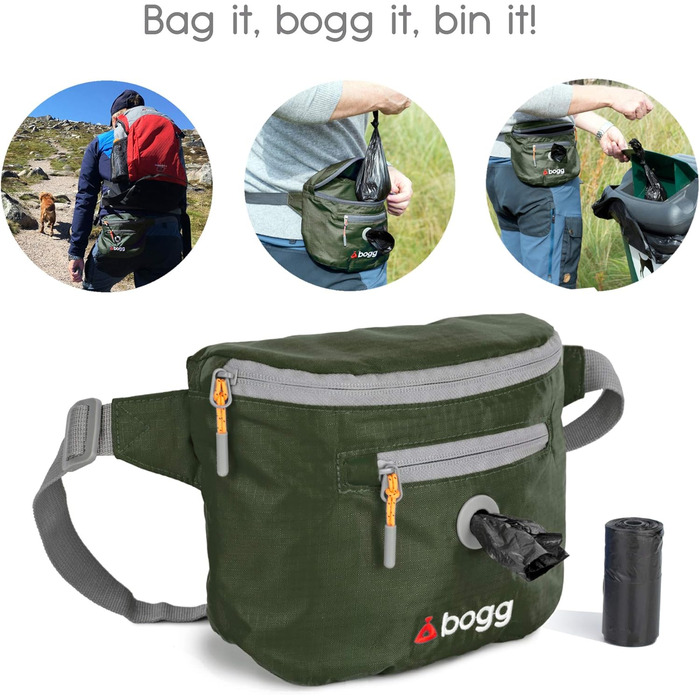 Сумка на плече для собак BOGG з дозатором пакетів для вигулу та контейнером для відходів (Buster Green)