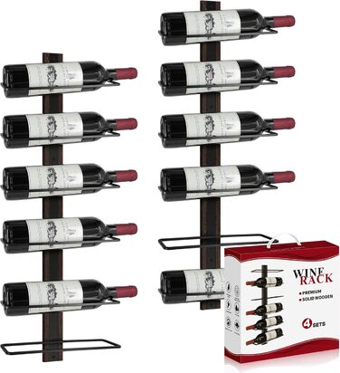 Wine Rack Bottle Rack, Wall Wine Rack for 12 Wine Bottles, Solid Wood Wine Rack Wall, Metal Wine Rack Hanging Wall Mount Wine Bottle Racks for Kitchen, Dining Room, Indoor, Black