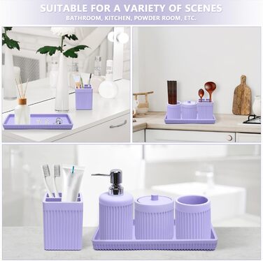 Набір аксесуарів для ванної кімнати XLHOMO з акрилу, 5 шт: дозатор для лосьйону/мила, тримач для зубних щіток, чашка для ванної, тримач для ватних паличок та піднос для туалетного столика, органайзер для дому, світло-фіолетовий
