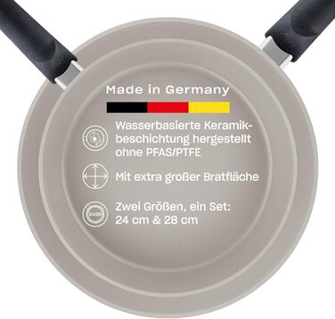 Набір сковорідок Fissler Ceratal Comfort (24+28 см), алюміній, керамічне покриття, антипригарні, для індукційних плит, сірий (2 шт.)