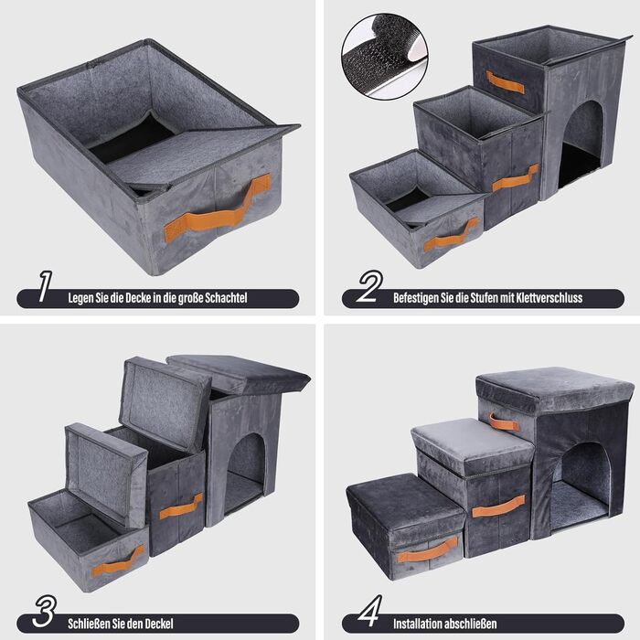 Сходинки для тварин Thihome 3 сходинки: складана рамка, коробка для зберігання, отвір для котів. Підходять для собак та котів до ліжка та дивану