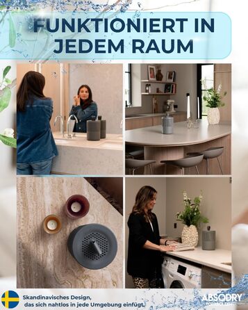 Безструмний осушувач повітря AbsoDry до 25 м² - з поповнюваним пакетом - з переробленого пластику - для вітальні, ванної кімнати, підвалу - осушувач для квартири - сірий