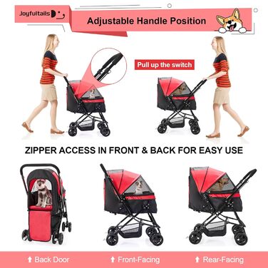 Складаний візок для собак, переноска для тварин до 20 кг, візок-роадстер для собак та котів (червоний)