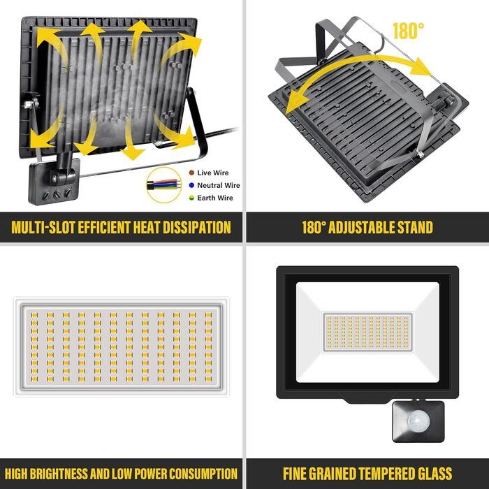20000LM LED Floodlight Outdoor with Motion Sensor LED Spotlight 6000K Cold White IP66 Waterproof LED Outdoor Floodlight Floodlight for Garage Hallway Garden Courtyards Hotel Sports Field (3500k Warm White, 75W)