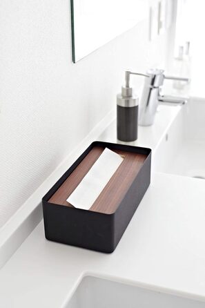 Yamazaki 7729 RIN Tissue Box with Lid, Black, Wood/Steel, Minimalist, 26 x 13 x 8.2 cm