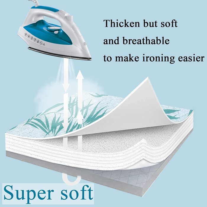 Чохол для прасувальної дошки, 140 x 50 см, великий, з бавовни, товста підкладка, простий у використанні, стійкий до подряпин, зелені листки, розмір L