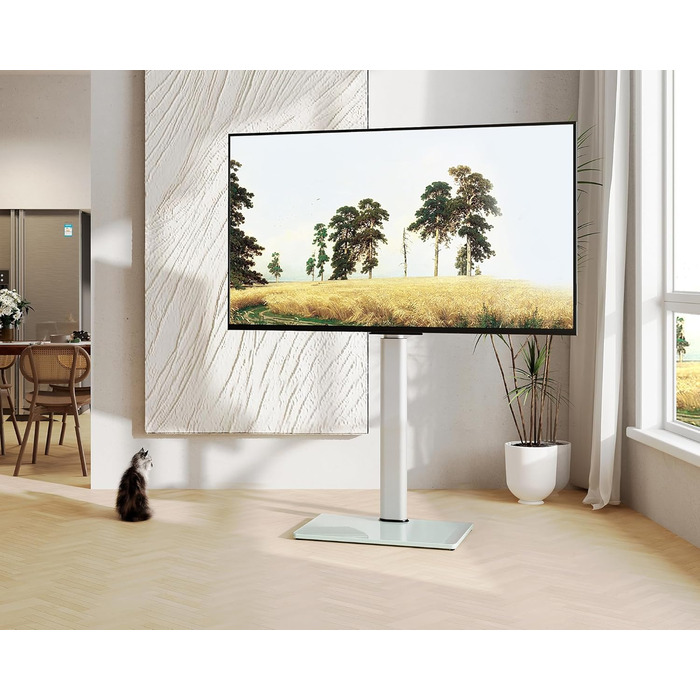 FITUEYES Adjustable Swivel TV Stand - Floor Mount for 32-60 Inch Flat & Curved TVs (Up to 30kg, VESA 600x400) - White