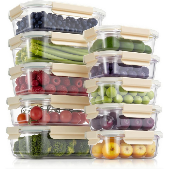 Набір контейнерів для зберігання продуктів FE1537-cremig (20 шт.): з кришкою, для холодильника, морозильника, мийки, витокостійкий, сучасний