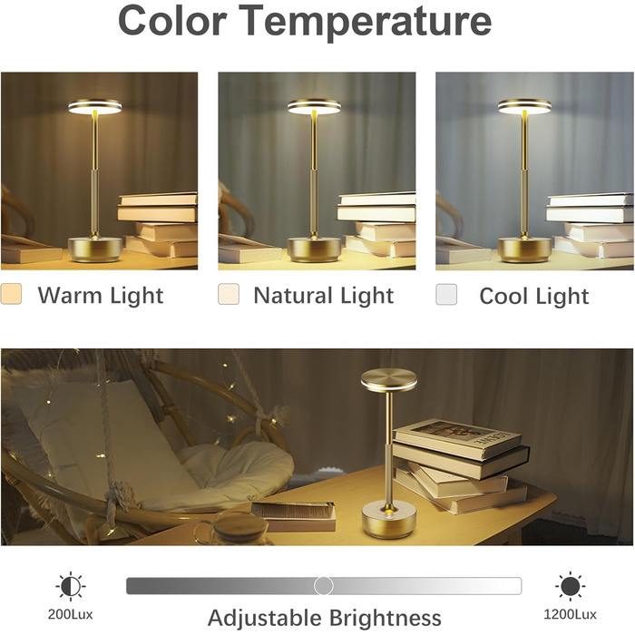 Світлодіодна настільна лампа Hapfish акумуляторна бездротова, 5000mAh, з димером, 3 режими кольору, водонепроникна IP54 (бронза, 2 шт.) для столу, нічника, вулиці