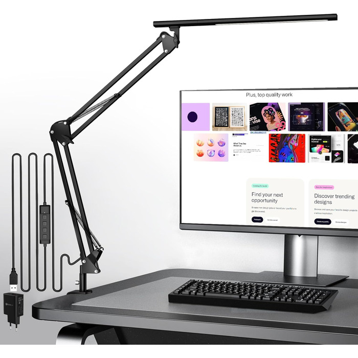 Світлодіодна лампа для робочого столу, кріпиться на край столу, архітектурна лампа з адаптером QC3.0, лінза Френеля, чорна