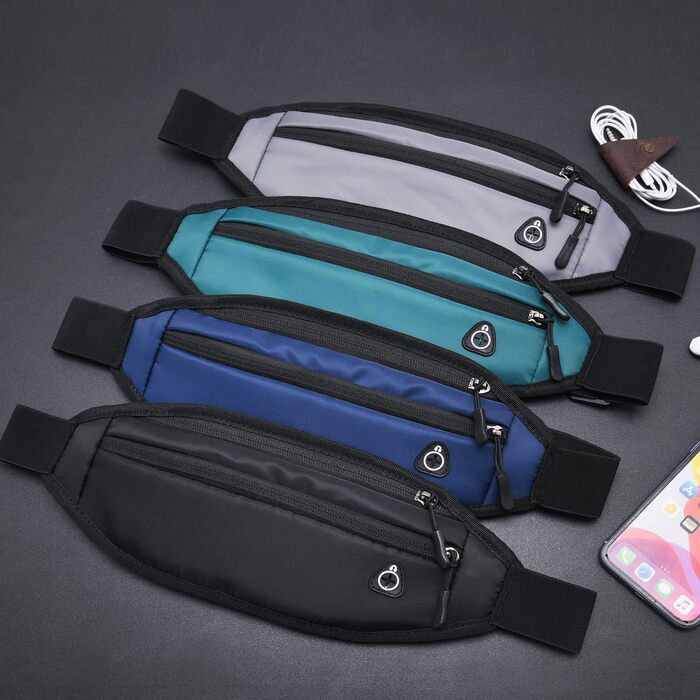 Гірчиця поясна сумка QKUDS для телефону до 7 дюймів, чорна, водонепроникна, для спорту, бігу, фітнесу, велоспорту