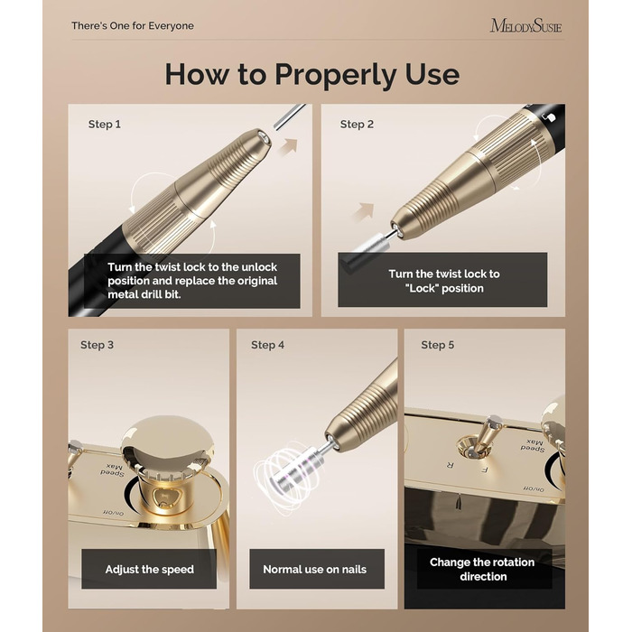 Професійний електричний нейл-дриль MelodySusie для манікюру та педикюру, акумуляторний, бездротовий, чорний
