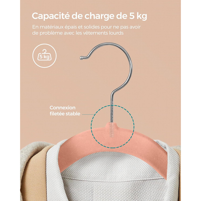 Набір вешалок SONGMICS для одягу, 20 шт., велюрова поверхня, для сорочок, жакеток, пальто та костюмів, 41.5 см, рожевий, CRF026R20