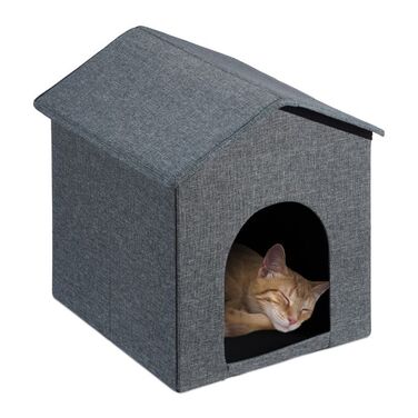 Котяча печера Relaxdays з дахом у сірому кольорі