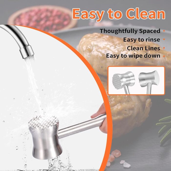 Молоток для м'яса з нержавіючої сталі 304, кухонний відбивальний молоток для яловичини, курки та свинини, придатний для посудомийки (вигнутий)