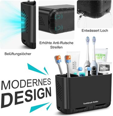 Тримач для зубних щіток електричних, органайзер для ванної кімнати, великий, антиковзний, регульований, сімейний, дитячий, чорний
