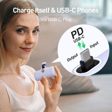 Powerbank iWALK 4800mAh 20W: Швидка зарядка, компактний акумулятор для iPhone, Samsung, Xiaomi, рожевий/фіолетовий