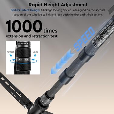 SIRUI Монопод з вуглецевого волокна з системою швидкого кріплення | 165см, професійний, 3-в-1, вантажопідйомність 10кг, для DSLR та відео (SVM-145P)
