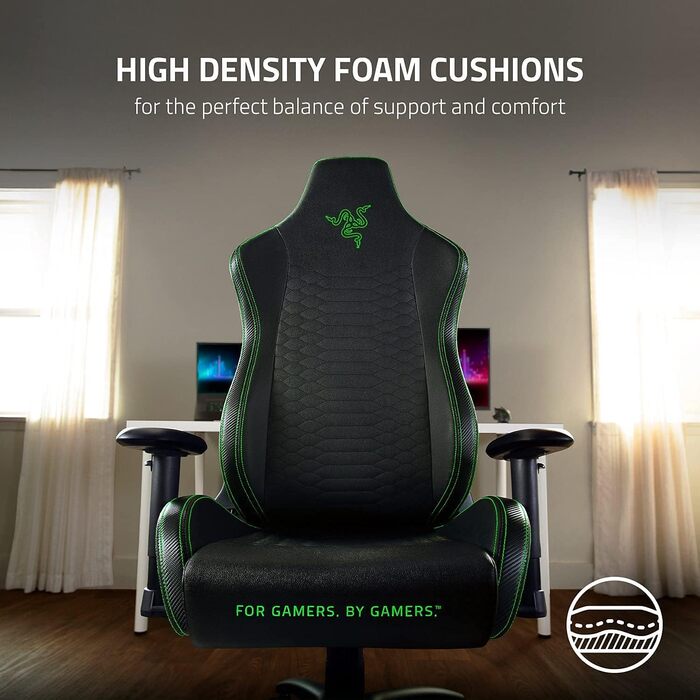 Ігрове крісло Razer Iskur X, ергономічне, багатошарова екошкіра, піна високої щільності, чорний/зелений