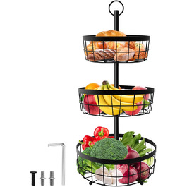 Металева фруктова етажерка Yiomxhi 3 ящики, чорна – для зберігання фруктів, овочів, хліба та закусок