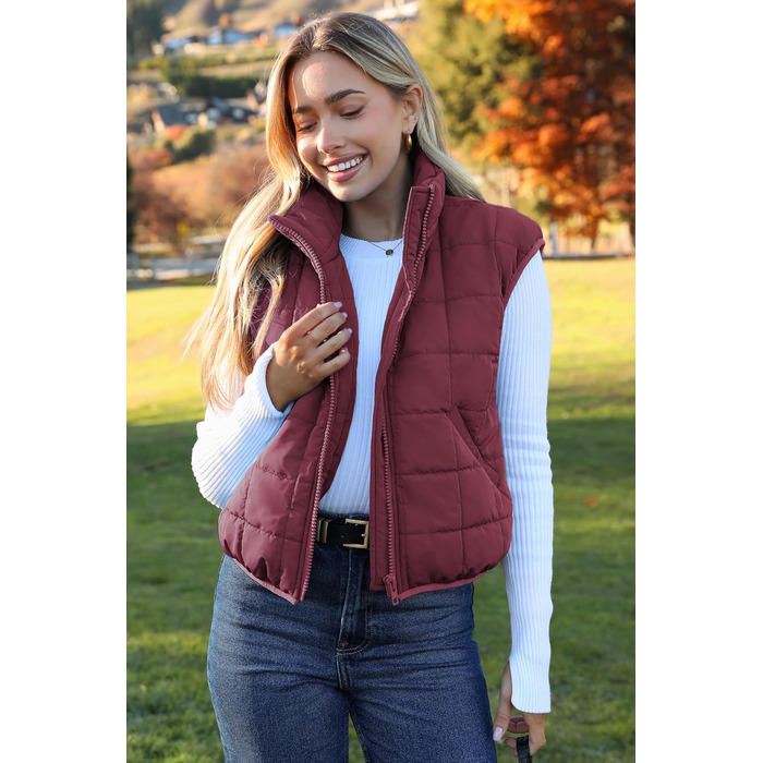 ZEAGOO Жилет чоловічий короткий степваний, легкий, на осінь/зиму, з кишенями (M, Бордовий)