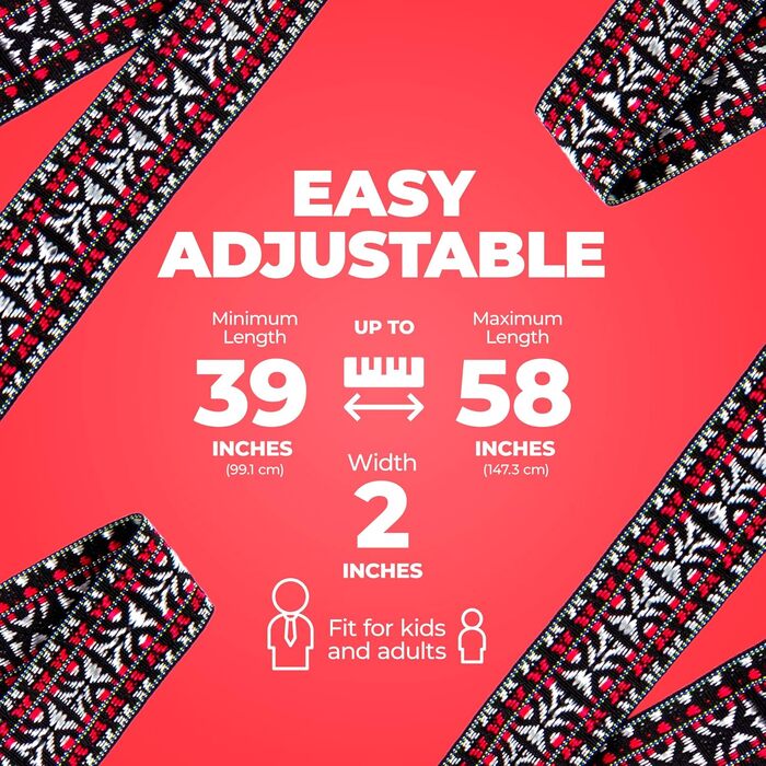 Гітарний ремінь Perri's Leather Poly Pro Hootenanny 58' (Rot/Weiß)