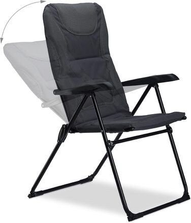 Крісло для кемпінгу Relaxdays COMFORT, з підлокітниками, регульоване, сіре