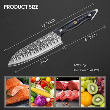 Ніж кухарський MOSFiATA Damast 8 дюймів - Японський ніж з дамаської сталі, з чохлом, захистом для пальців та подарунковою упаковкою