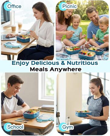 Ланчбокс Lille Home Bento з нержавіючої сталі, 850 мл, 2 відділення, витікання, з сумкою та столовими приборами, BPA-free (Світло-блакитний)