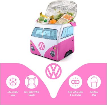 Термосумка-холодильник Volkswagen T1 Bulli рожевий для пікніка і кемпінгу, ізольована сумка-холодильник