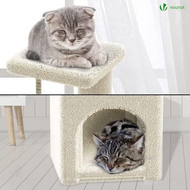 Котячий будиночок Vounot Klein: стабільний котячий будиночок з платформою, печерою та сизалевими стовпчиками, 88 см, бежевий