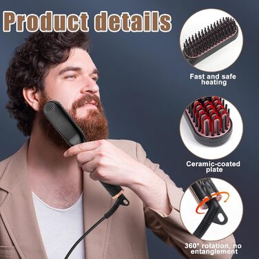 Електрична щітка для випрямлення бороди Bartglätter для чоловіків 3 в 1, 3 температурні режими (120-200°C), швидкий нагрів за 30 секунд, для дому та салону