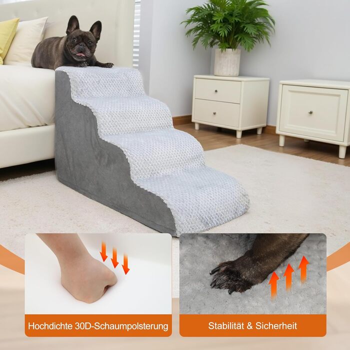 Східці для собак KSIIA - 3 ступені, 40 см, для маленьких собак та котів. Зручні сходинки для доступу до ліжка, дивану, софи та авто. Розмір: 40x57x40 см, сірий колір.