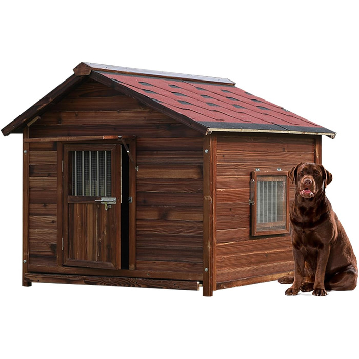 Великий вольєр для собак Outdoor з масивної сосни, теплий вольєр для собак з піднятим дном, (дерево, 5XL-68.11'(Д)X 54.33'(Ш) X 52.36 '(В))