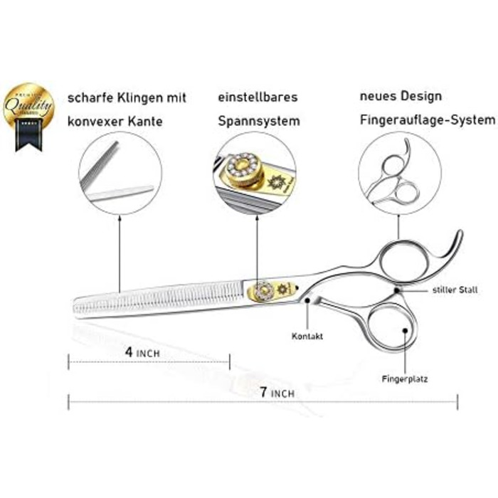 Професійна ножиця для грумінгу собак, 7 дюймів, пряма, для собак та котів, з тонкої стрижки, з японської сталі 440C