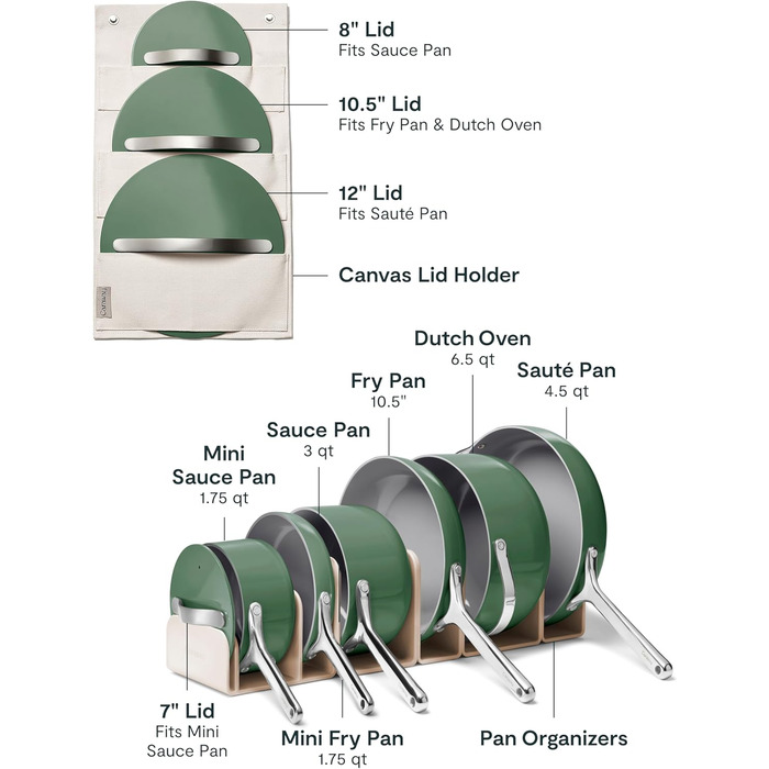 Набір посуду Caraway Deluxe антипригарний керамічний 16 предметів: каструлі, сковороди, кришки, органайзер для кухні – без PFAS та PFOA, жаростійкий, для всіх типів плит (Колір: шавлія)